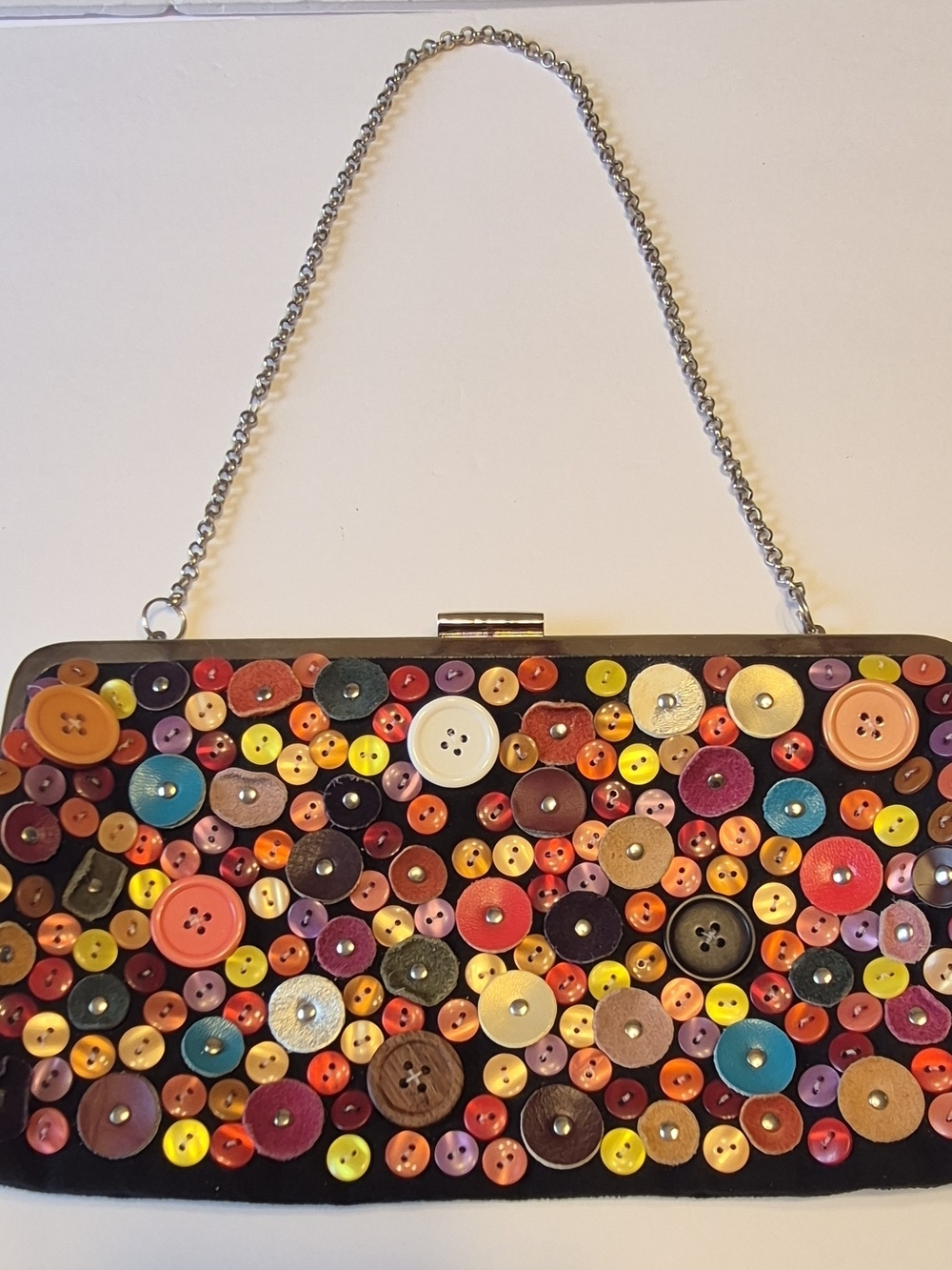 Vintage Aldo Multicolor Button-Embellished Chain-Handle Clutch Bag**